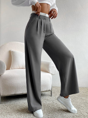 Calça Pantalona Paris Cinza com Branco