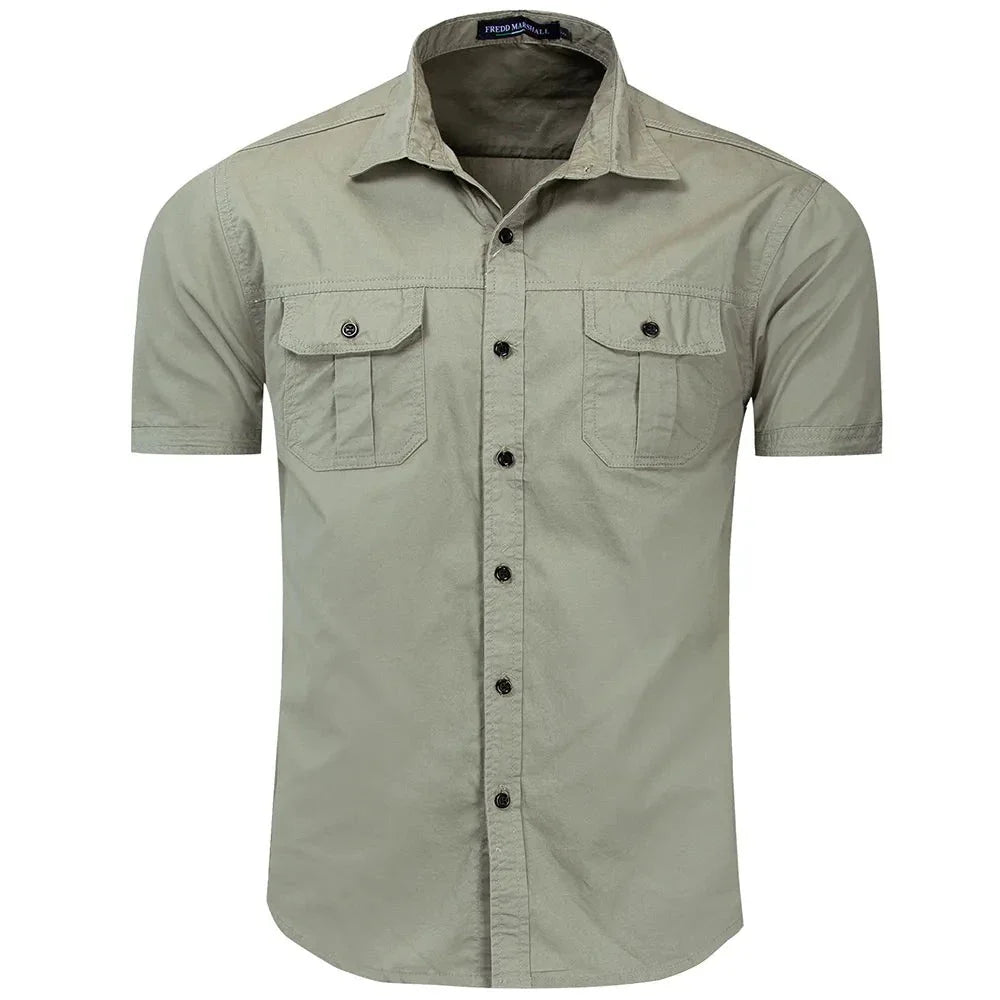 Camisa casual masculina de algodão com dois bolsos - Fredd marshall