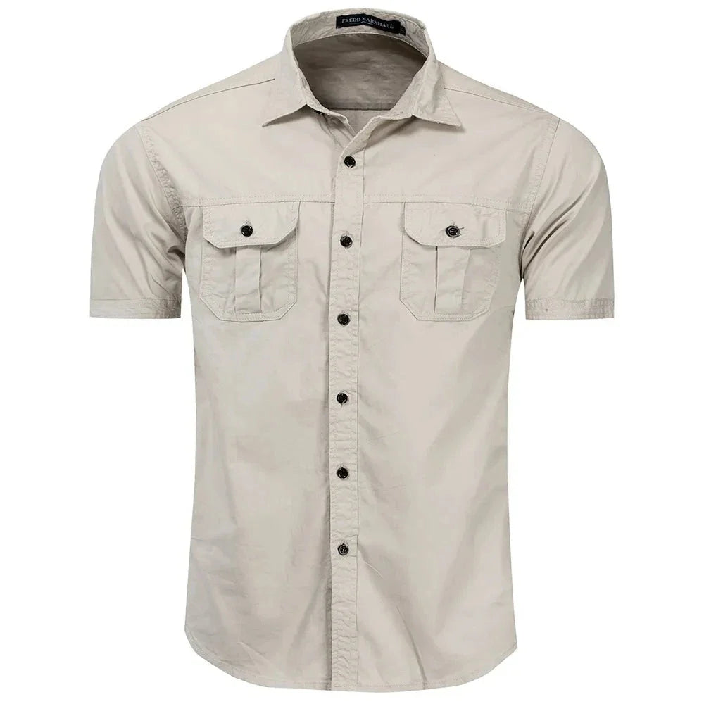 Camisa casual masculina de algodão com dois bolsos - Fredd marshall