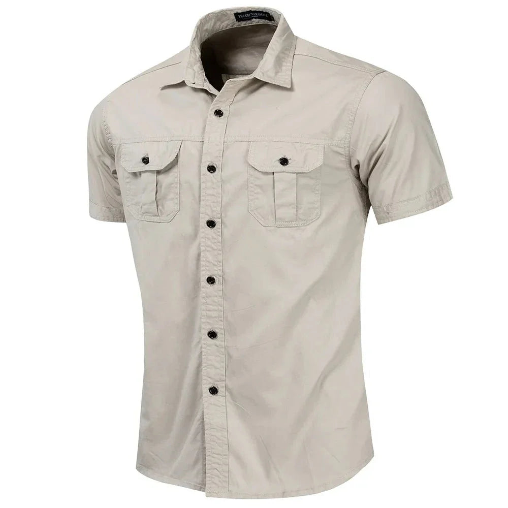 Camisa casual masculina de algodão com dois bolsos - Fredd marshall