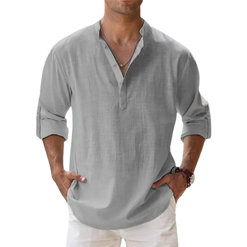 Camisa Masculina de Linho manga Comprida Estilo OldMoney