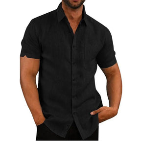 Camisa masculina de linho manga curta de botão