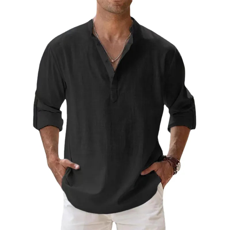 Camisa Masculina de Linho manga Comprida Estilo OldMoney