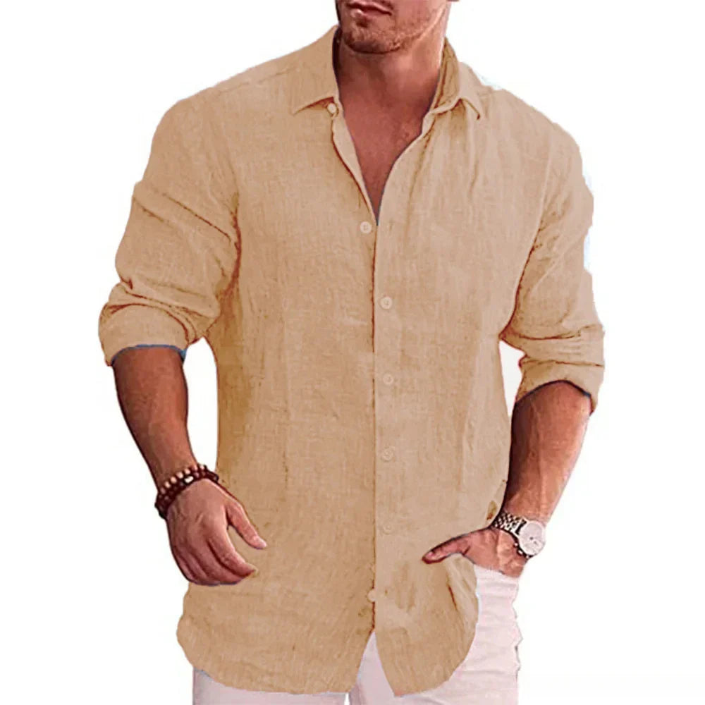 Camisa casual de linho manga comprida - line luxe