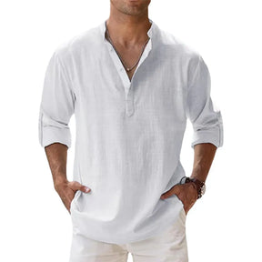 Camisa Masculina de Linho manga Comprida Estilo OldMoney