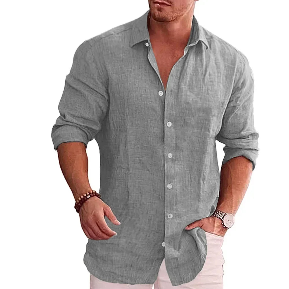 Camisa casual de linho manga comprida - line luxe