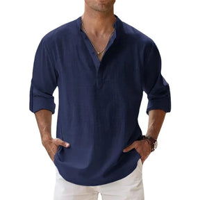 Camisa Masculina de Linho manga Comprida Estilo OldMoney