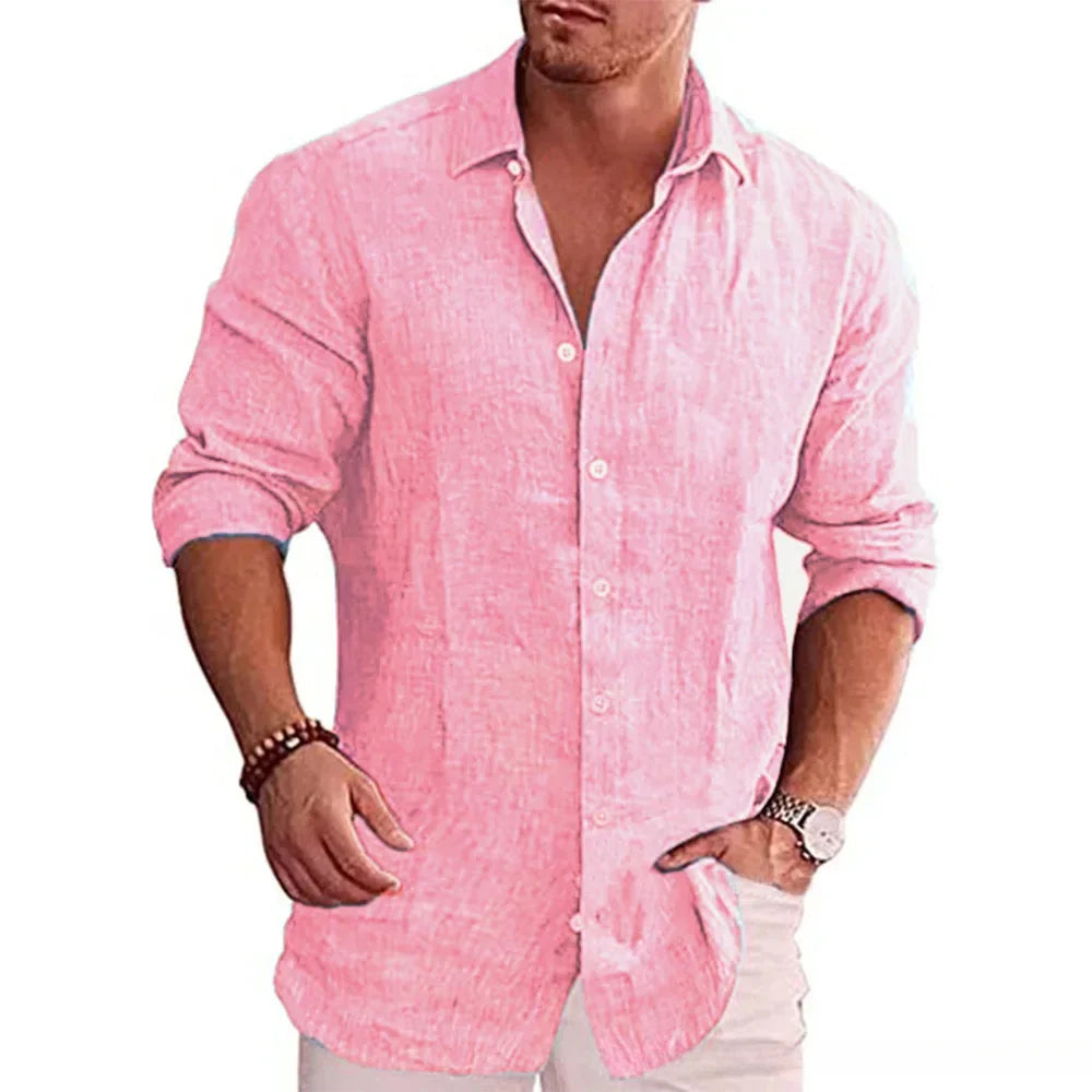 Camisa casual de linho manga comprida - line luxe