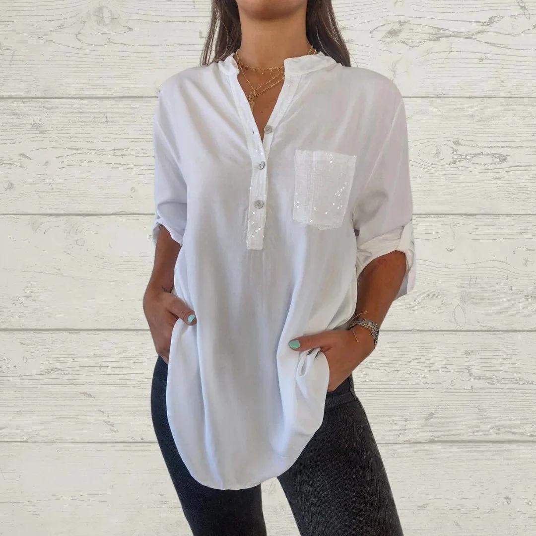 Camisa Lorena com Decote em V (Frete Grátis)