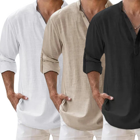 Camisa Masculina de Linho manga Comprida Estilo OldMoney