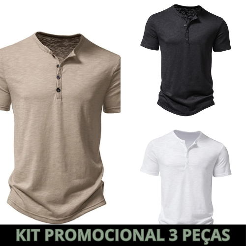 Camisa Casual Masculina Colarinho Henley