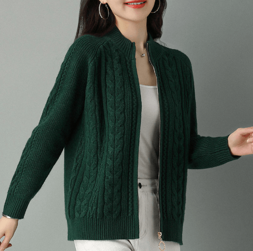 Jaqueta Cardigan Com Gola Alta e zíper - Liriou