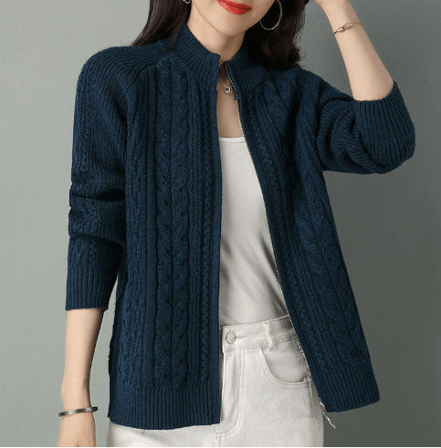 Jaqueta Cardigan Com Gola Alta e zíper - Liriou