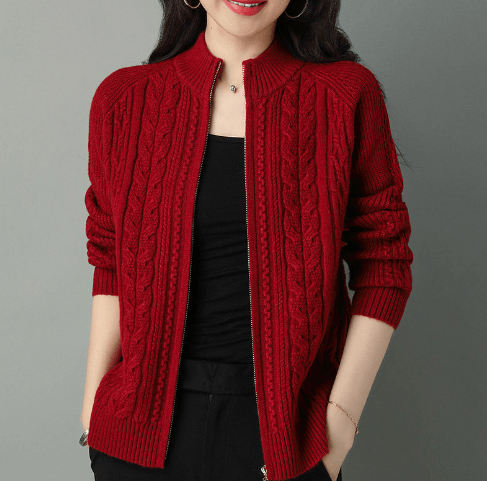 Jaqueta Cardigan Com Gola Alta e zíper - Liriou